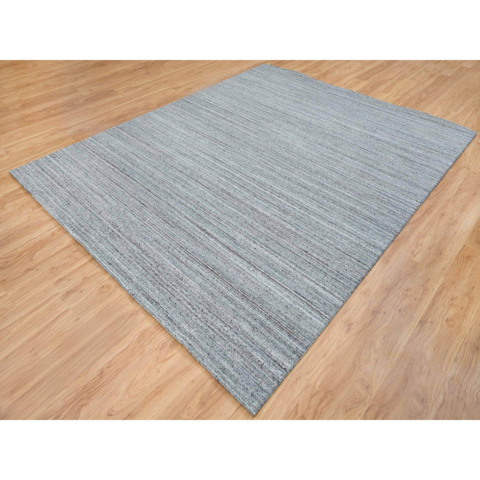 Arsenic Gray Hand Loomed Modern Striae Design Wool Oriental Rug, 8'1"x10'