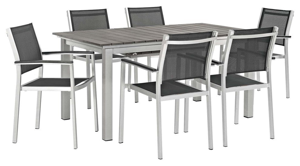 Silver Black Shore 7 Piece Outdoor Patio Aluminum Outdoor Dining Set