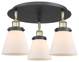 Cone-3 Light 18" Flush Mount-Black Antique Brass, Matte White Glass Shade