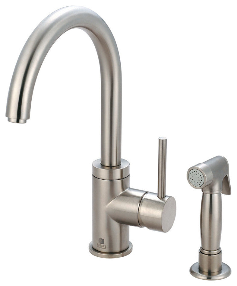 Motegi Single Handle Gooseneck Kitchen Faucet with Side Spray, Polished Chrome