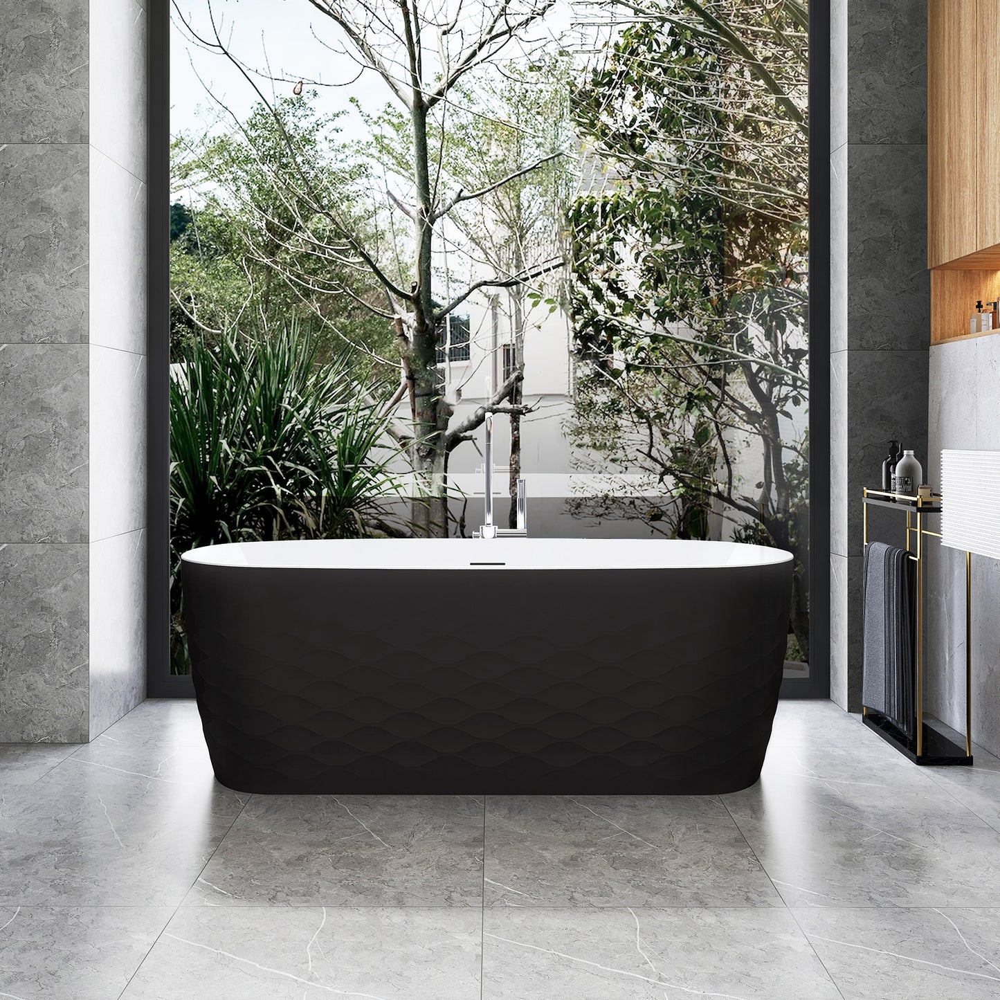 London Freestanding Acrylic Soaking Bathtub, Black, 66.9"l X 31.5"w