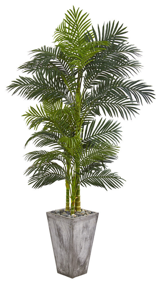 7' Golden Cane Artificial Palm Tree in Cement Planter