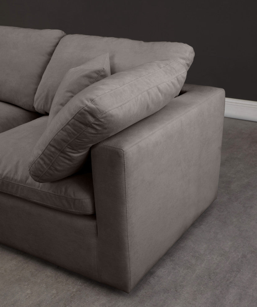 Plush Velvet / Down Standard Comfort L-Shaped Modular Sectional, Grey, 4-Piece: 1 Armless Chair, 3 Corner Chair