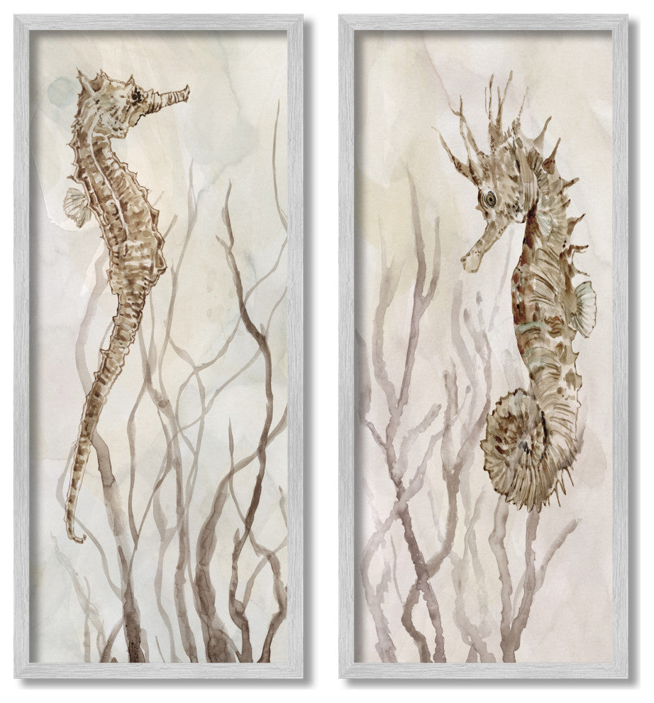 Enchanted Sea Horse Ocean Algae Marine Life Painting, 2pc, each 10 x 24