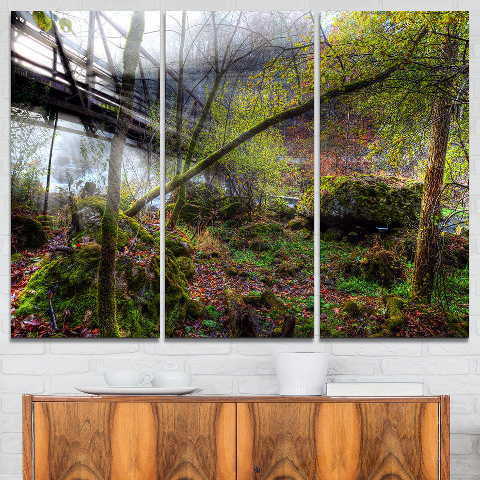 "Creek and Bridge With Sunbeams" Photo Canvas Print, 3 Panels, 36"x28"
