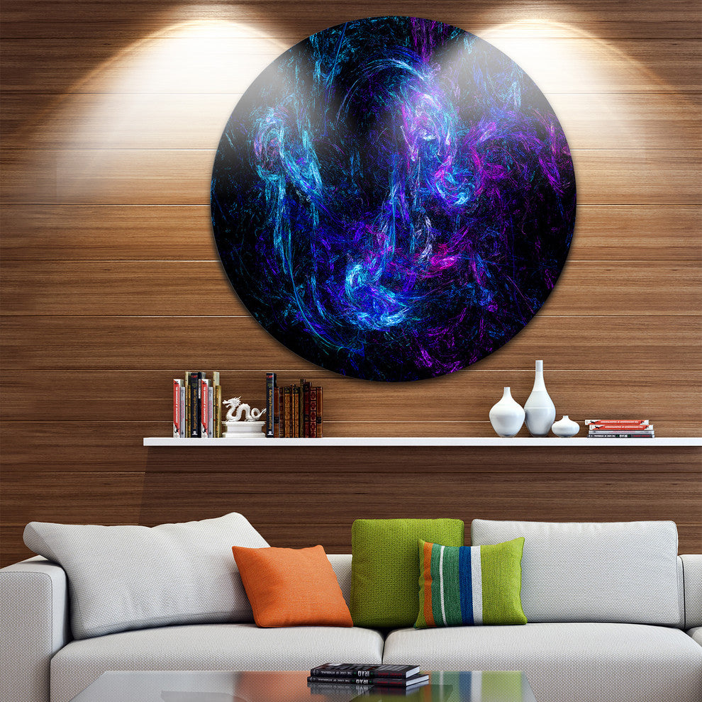 Blue Chaotic Strokes, Abstract Digital Art Round Wall Art, 23"