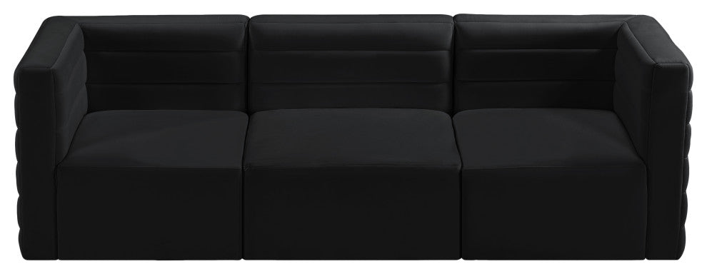 Quincy Velvet Upholstered 3-Piece Modular Sofa, Black