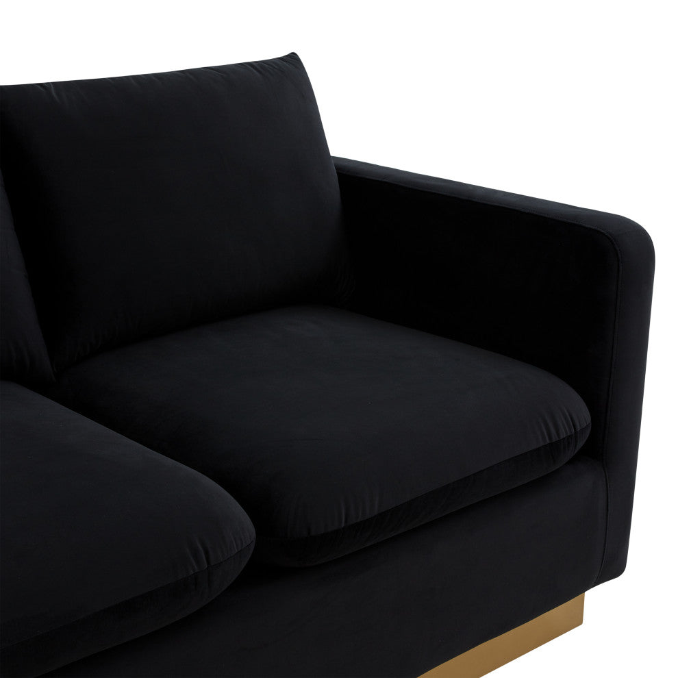 Leisuremod Nervo Modern Mid-Century Upholstered Velvet Sofa With Gold Frame