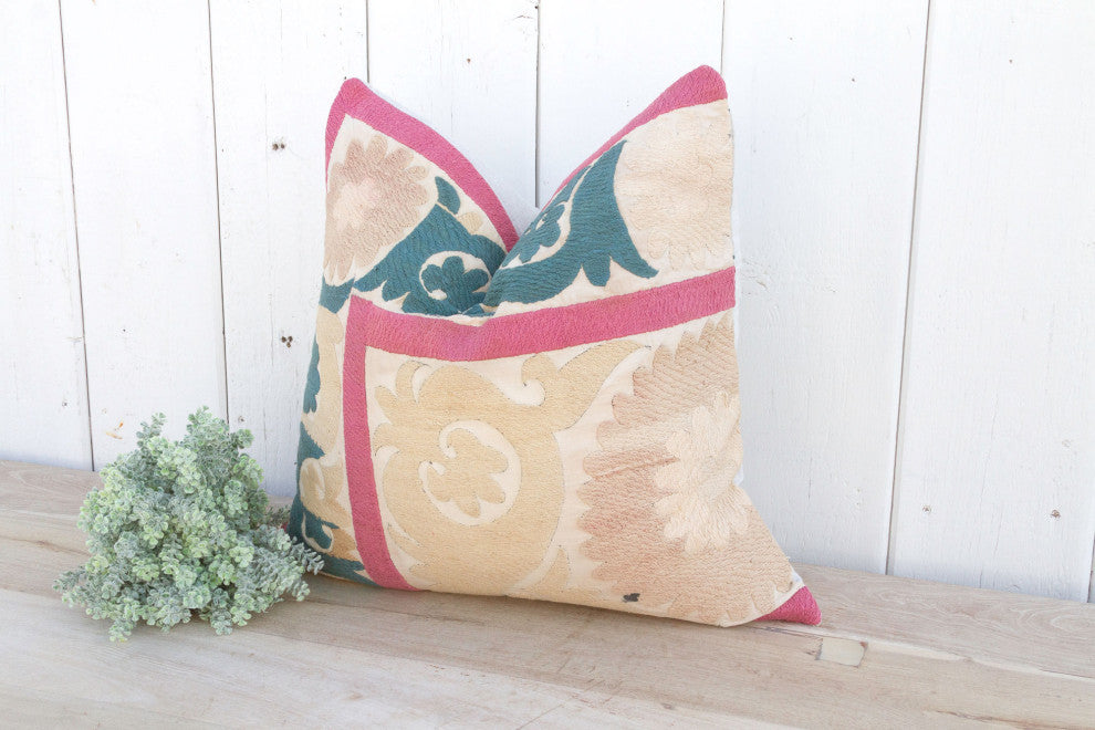 Peach Rose Vintage Suzani Pillow