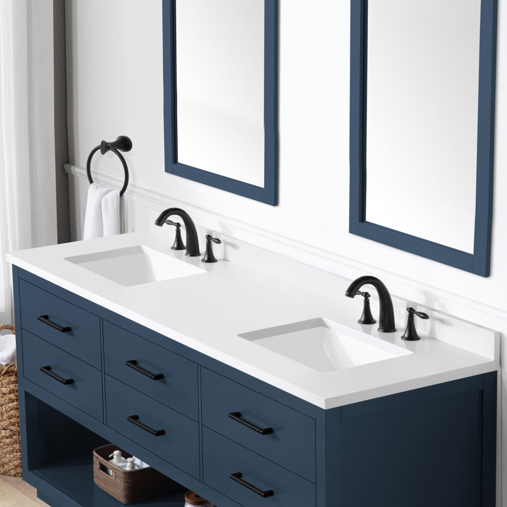 Ove Decors Rider 72" Double Sink Vanity, Grayish Blue With Black Hardware