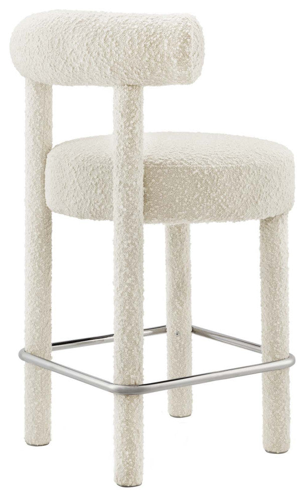 Toulouse Boucle Fabric Counter Stool - Set of 2 - Ivory Silver