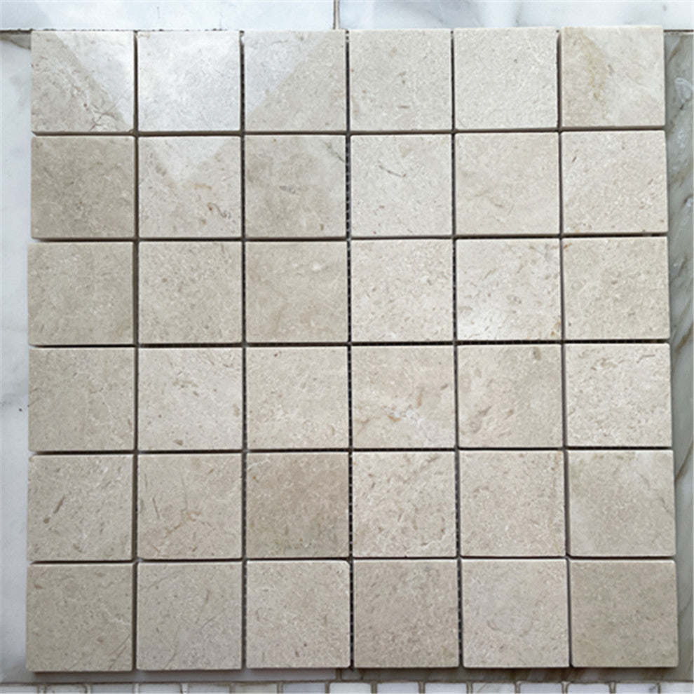 Crema Marfil Beige Marble 2x2 Grid Square Mosaic Tile Polished, 1 sheet