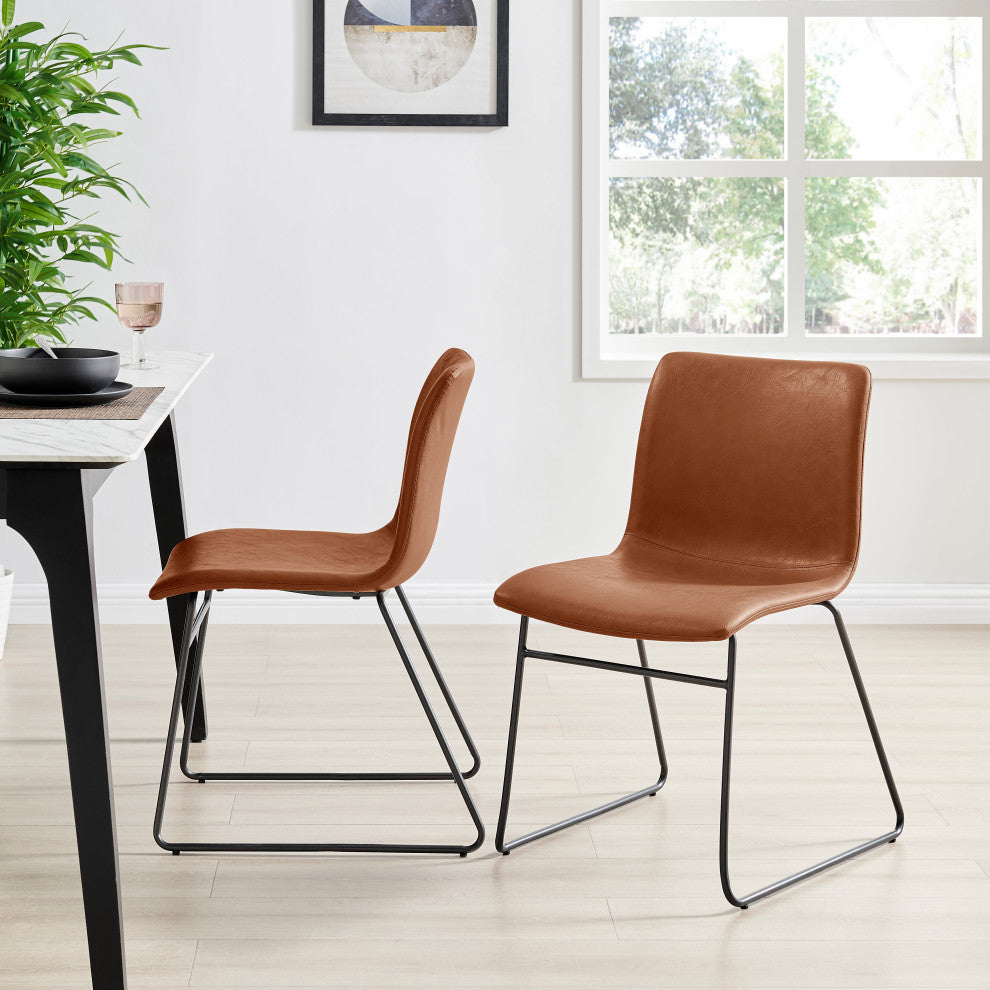 Bruce PU Dining Side Chair,, Set of 2, Toasted Caramel