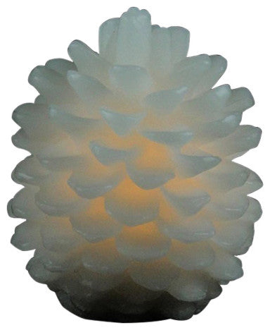 3.75" White LED Flickering Pine Cone Christmas Candle