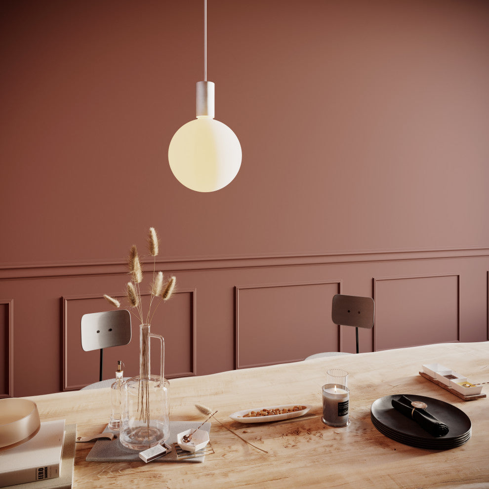 Single White Pendant & White canopy with 1 Sphere V LED Bulbs US