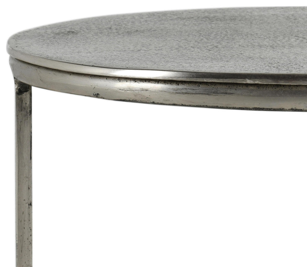 Flores 27" Industrial Oval Nickel End Table