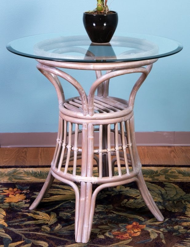 Universal 42" Round Tempered Bevel Edge Glass Counter Table, Rustic Driftwood