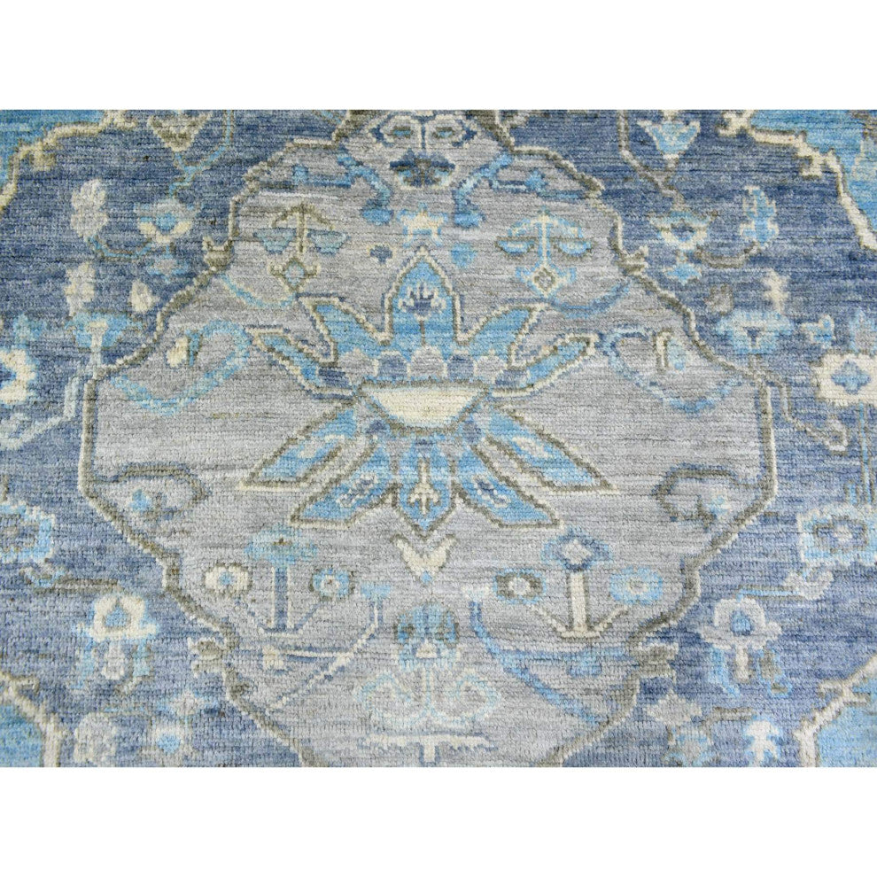 Light Blue, Hand Knotted Anatolian Village Inspired Wool Rug, 8'0"x9'6"