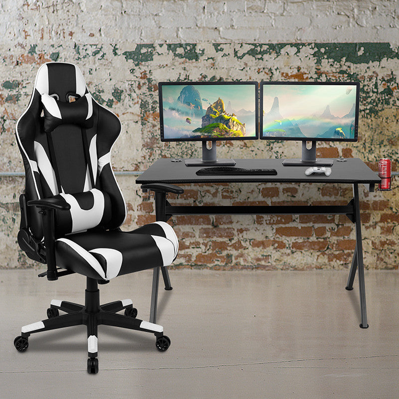 Gaming Desk & Reclining Chair Set w/Cup Holder,Hook & 2 Wire Management Holes, B
