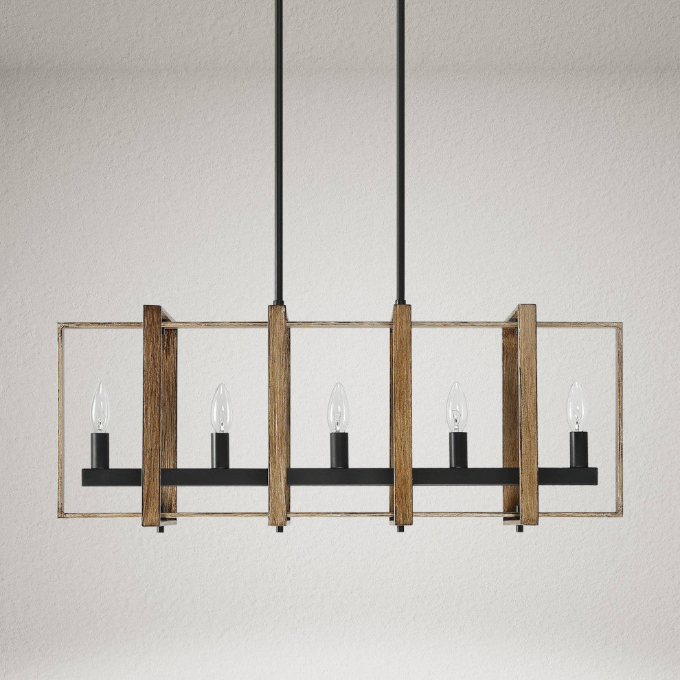 LALUZ Rectangle Chandelier, Linear Chandelier Dining Room,Flat Black