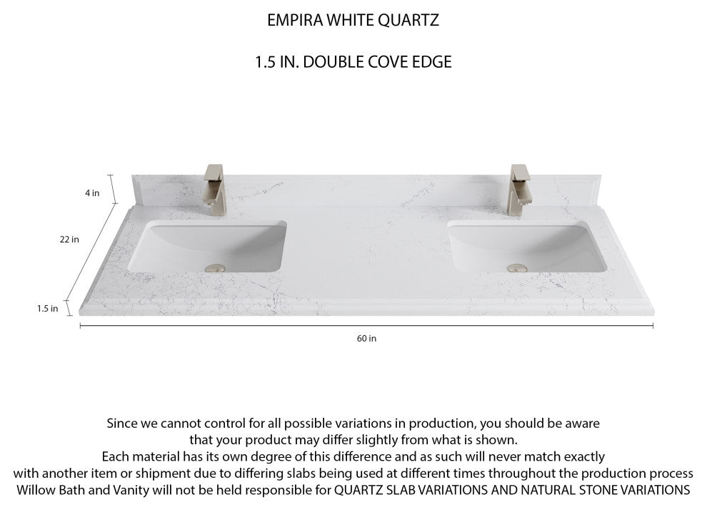 Sonoma 60 Double Bathroom Vanity in Light Natural Teak with 1.5" Empira Quartz
