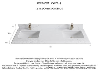Sonoma 60 Double Bathroom Vanity in Light Natural Teak with 1.5" Empira Quartz