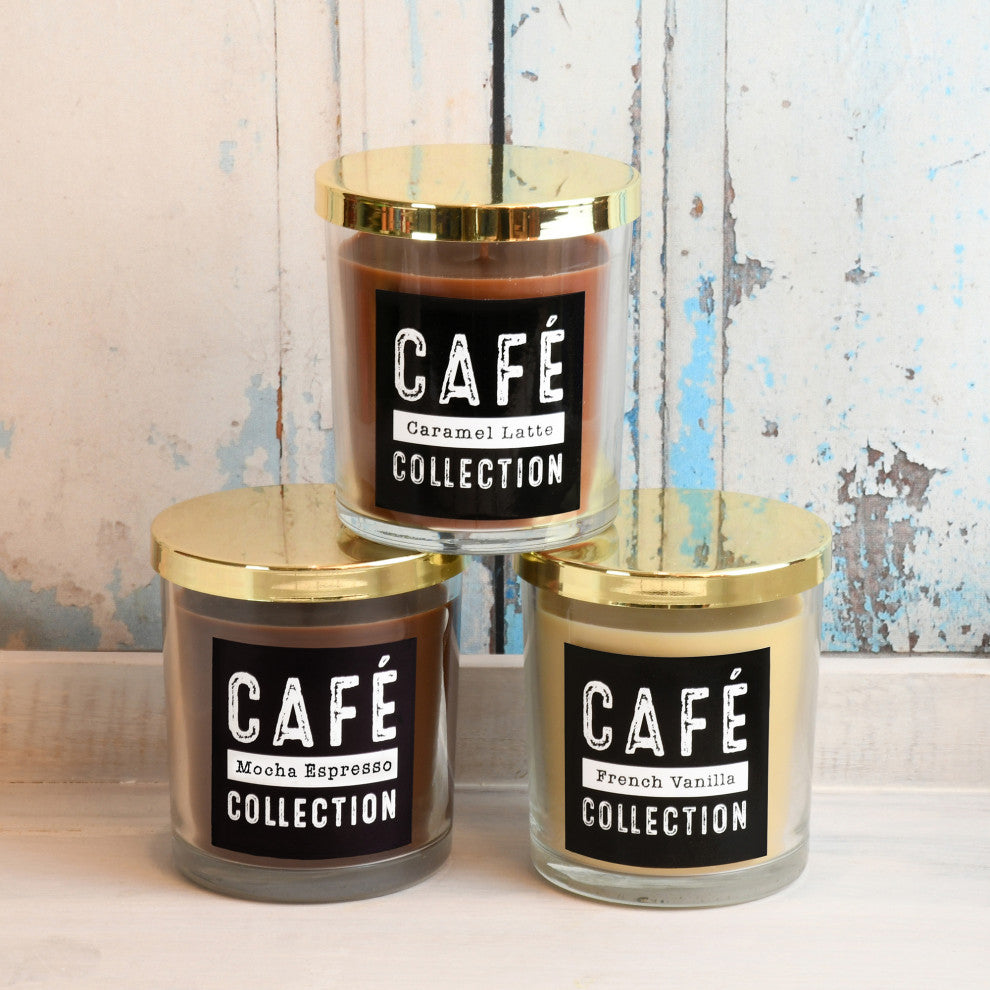 Scented Candles, Coffee Cafe Collection, 10oz Glass Jars, 3-Piece Set