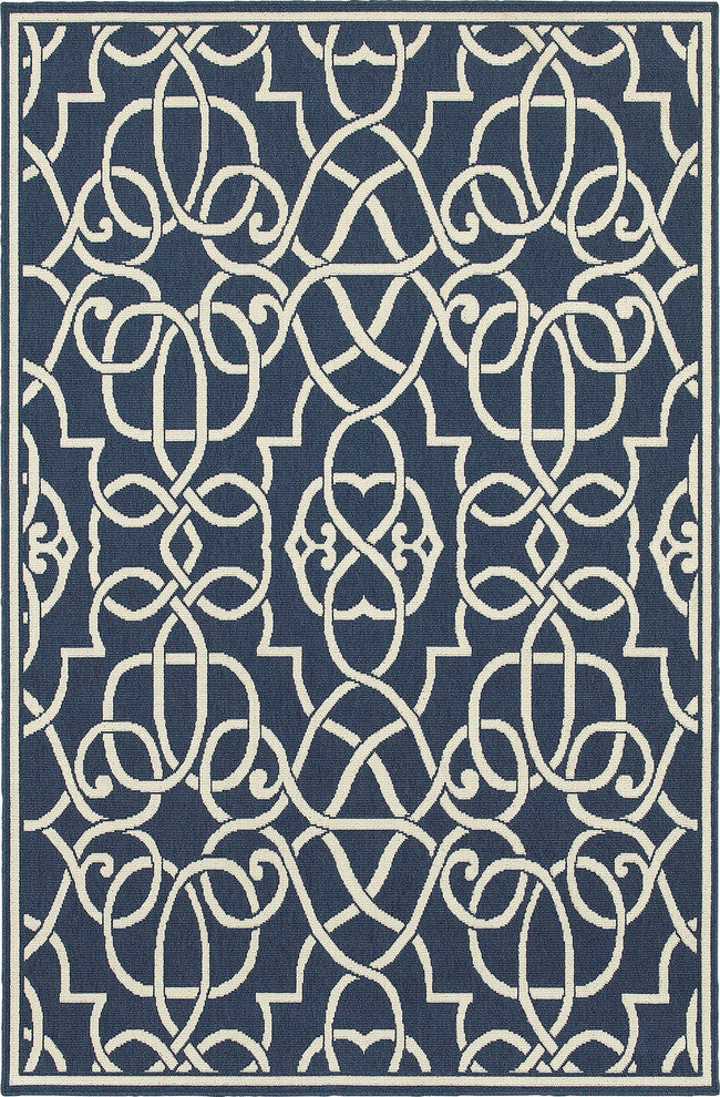 Oriental Weavers Meridian Navy/Ivory Geometric Indoor/Outdoor Rug 5'3"X7'6"
