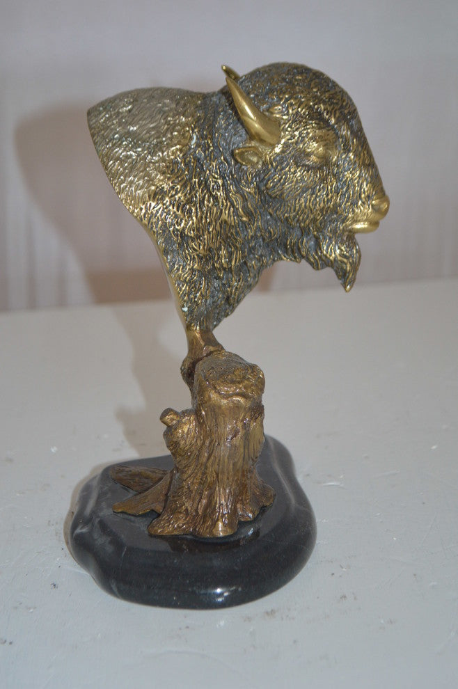 Bison Head Bronze Statue -  Size: 8"L x 5"W x 9"H.