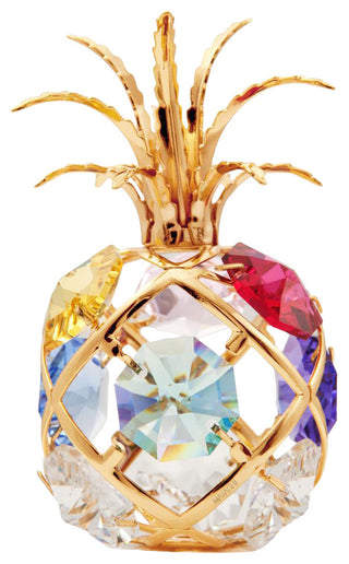 24K Gold Plated Mini Pineapple Ornament With Colored Crystals