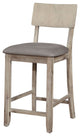 Benzara Washed Wooden Counter Stool with Curved Backrest and Padded Seat, Gray