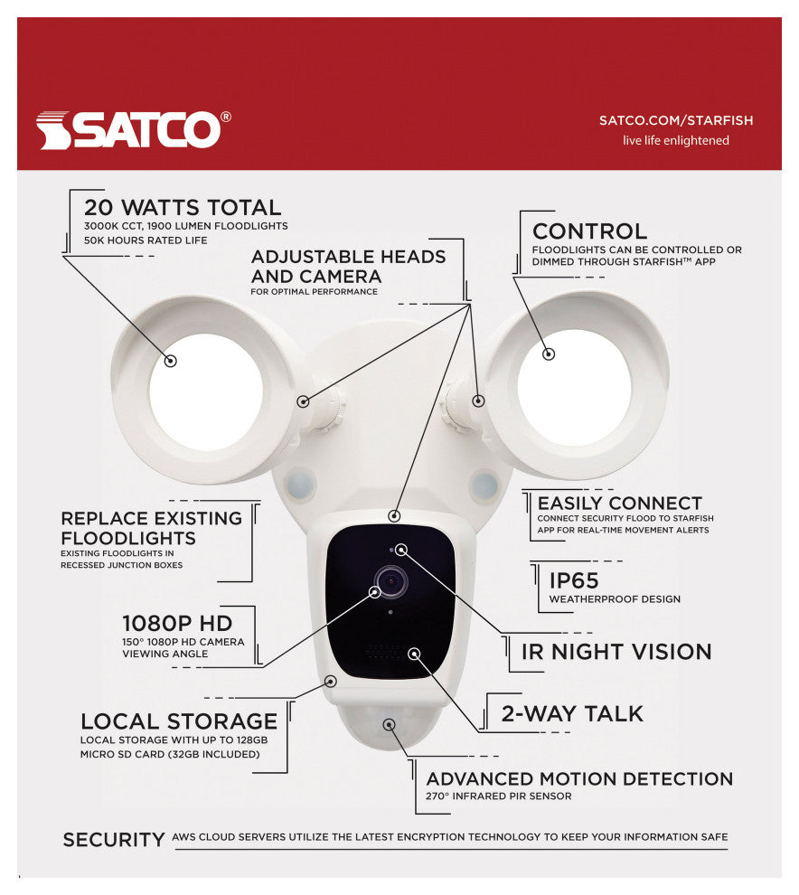 Bullet Outdoor SMART Security Camera - Starfish enabled - White Finish