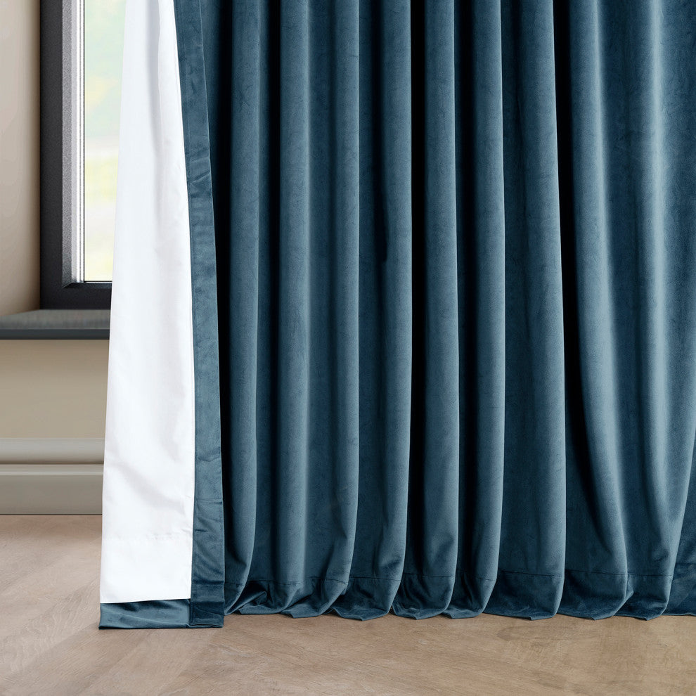 Heritage Plush Velvet Extrawide Curtain Single Panel, Avalon Blue, 100"w X 120"l