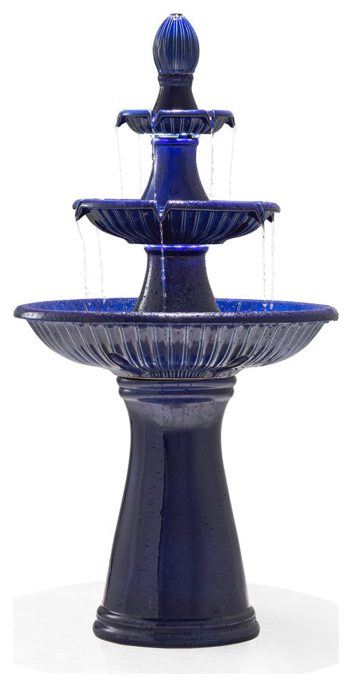 Cobalt Blue 3-Tier Ceramic Outdoor Fountain