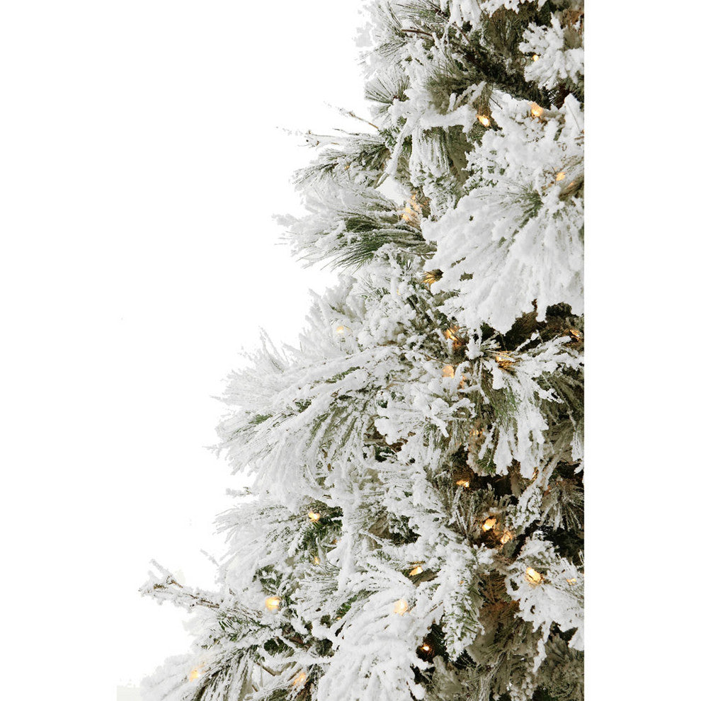 Flocked Snowy Pine Christmas Tree, 12', Smart String Lights