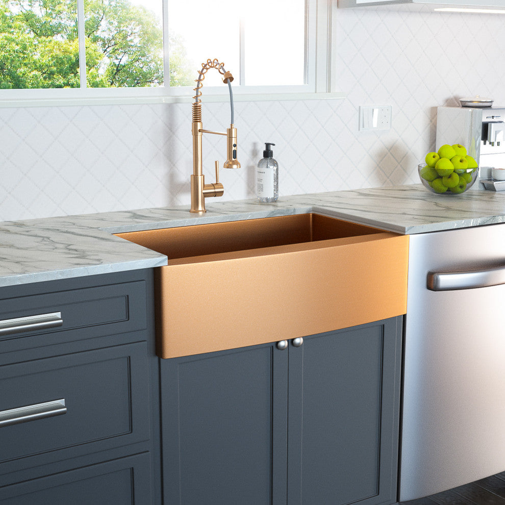 36" x 21" Rose Gold Stainless Steel Single Bowl Farmhouse Apron Kitchen Sink