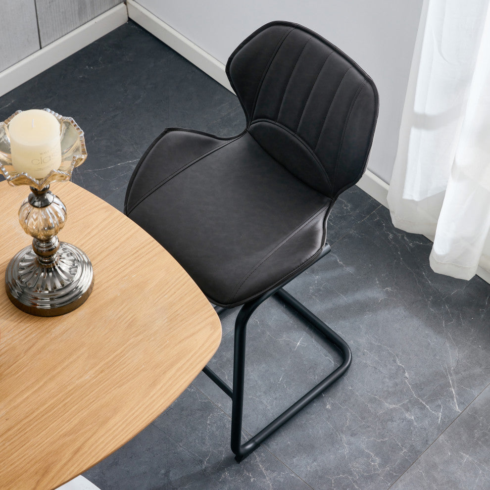 Modern PU 4 Bar chairs with Metal Legs for Dining,kitchen and Bar, Dark Brown