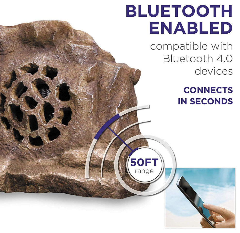 Solar-Powered Outdoor Waterproof Bluetooth Rock Speaker, Brown