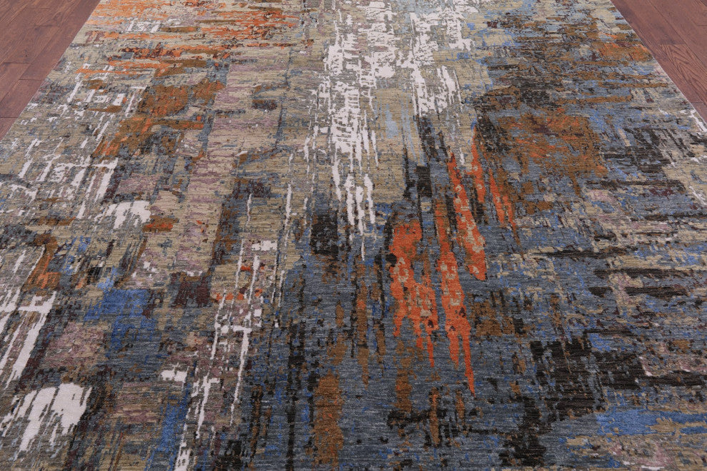 Wool and Silk Abstract Handmade Rug 9' 0" X 12' 1" Q6836