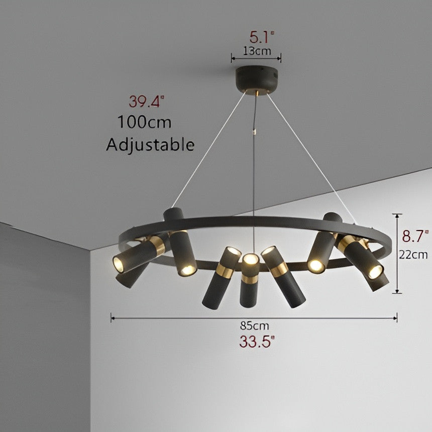 Celerina/Schlarigna | Round Black Metal LED Pendant Light, 9 Heads, Warm Light
