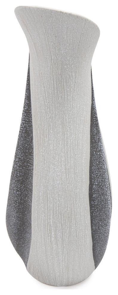 Modern Organic Two Tone Gray Speckle Tall Ceramic Vase