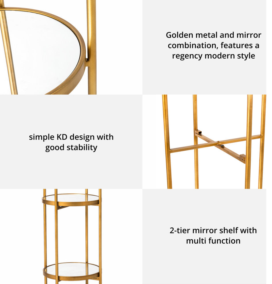 42.00"H Regency Modern 2-Tier Gold Mirror Organizer Floor Shelf