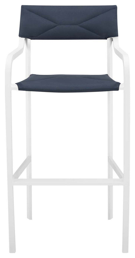 Bar Side Stool Chair, Set of 2, Aluminum, Metal, White Blue Navy, Outdoor