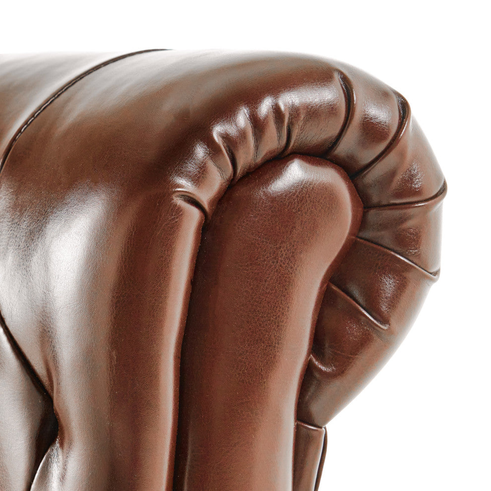 GDF Studio Tufted Leather Club Chair, Chestnut Brown and Dark Brown