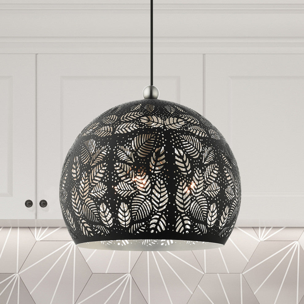 Livex Lighting Chantilly 3 Light Black, Brushed Nickel Accents Medium Pendant