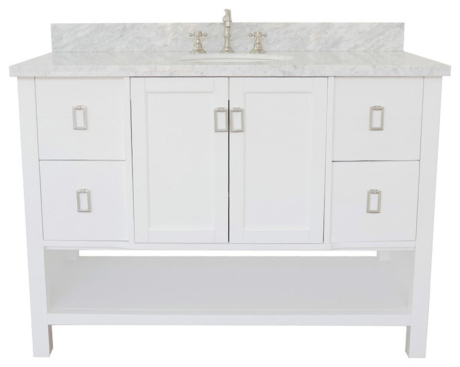 49" Single Vanity, White Finish With White Carrara Top
