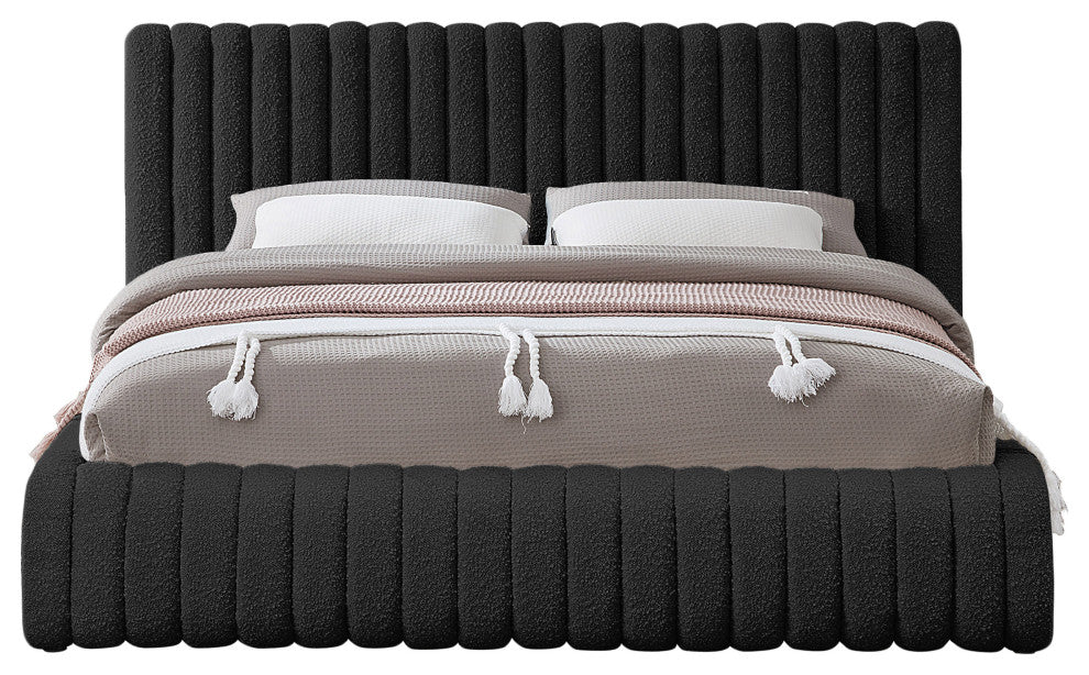 Nash Boucle Fabric Upholstered Bed, Black, Queen