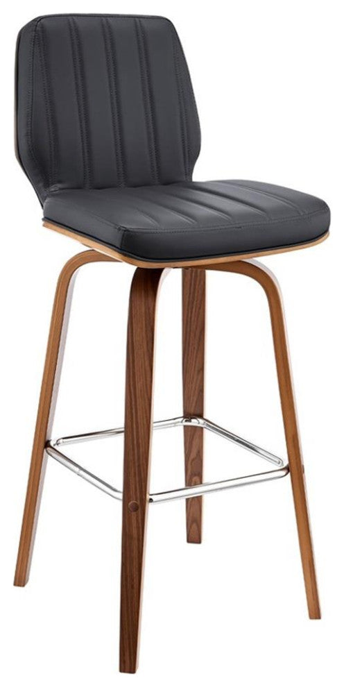 Armen Living Renee 30" Faux Leather/Wood Swivel Bar Stool in Gray/Walnut