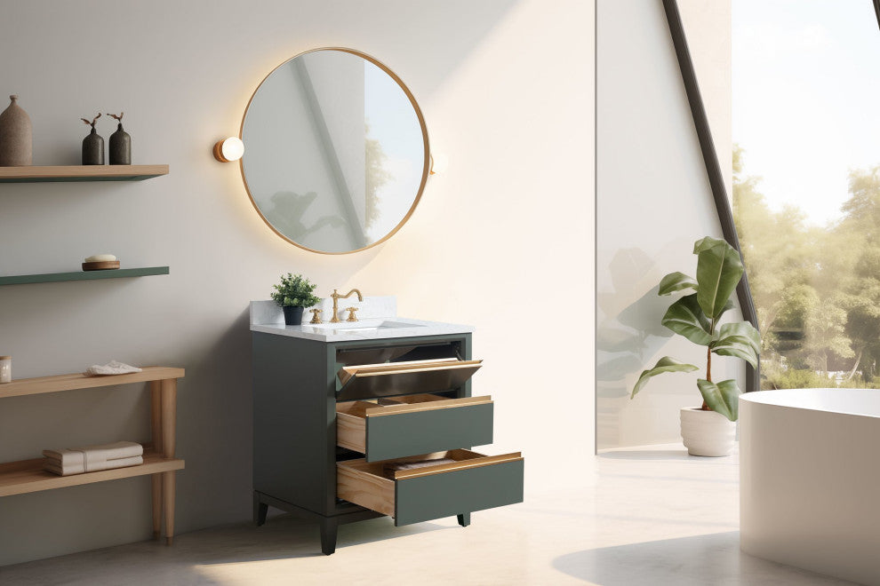Vanity Art Bathroom Vanity With Sink, Vintage Green, 30" Single