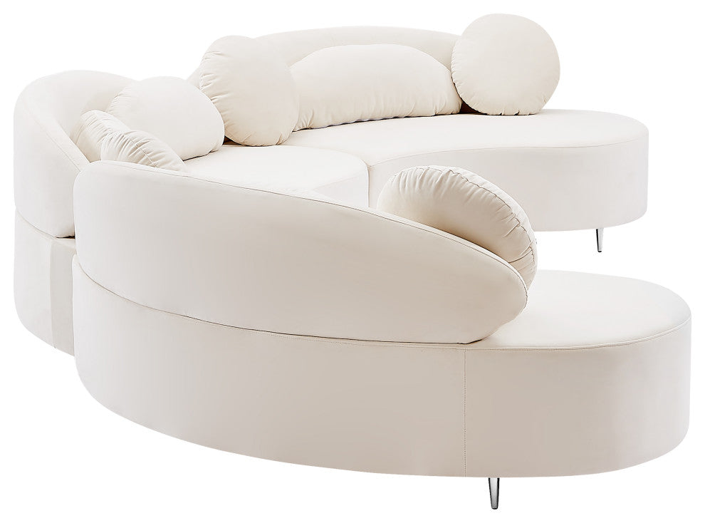 Vivacious Velvet Upholstered 3-Piece Sectional, Cream
